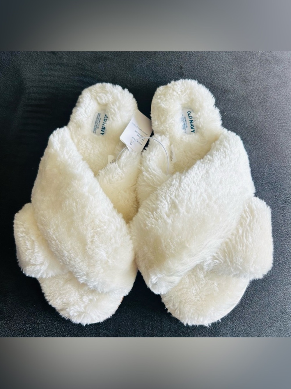 Old Navy Cream Plush Crisscross Slippers
